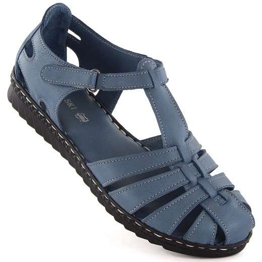 Skórzane sandały damskie pełne ażurowe niebieskie T.Sokolski A88 ze sklepu ButyModne.pl w kategorii Sandały damskie - zdjęcie 172407804