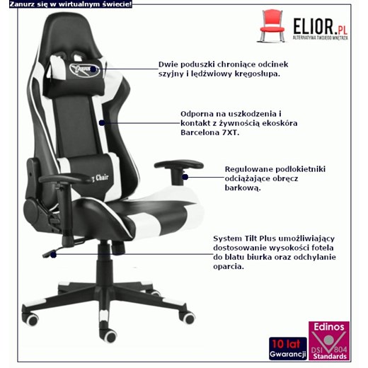 Czarno-biały obrotowy fotel gamingowy - Grando Elior One Size Edinos.pl