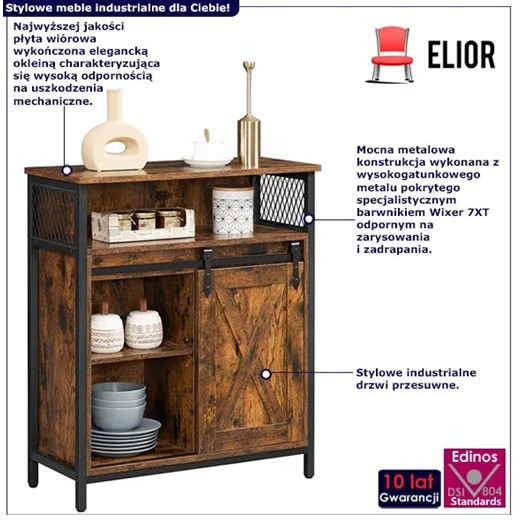 Komoda w stylu loft z drzwiami przesuwnymi - Dogan Elior One Size Edinos.pl
