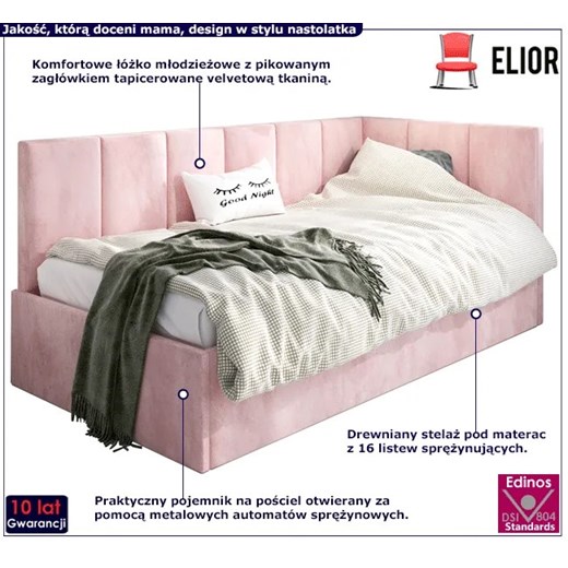 Różowy welurowy tapczan dla nastolatki 100x200 - Barnet 4X Elior One Size Edinos.pl wyprzedaż