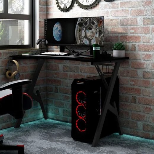 Czarne biurko gamingowe z metalowym stelażem - Beiner Elior One Size Edinos.pl