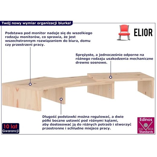 Regulowana półka na biurko z drewna sosnowego - Velpul Elior One Size okazja Edinos.pl