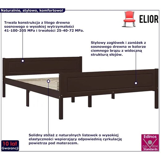 Drewniane klasyczne łóżko ciemny brąz 120x200 - Siran 4X Elior One Size Edinos.pl okazja