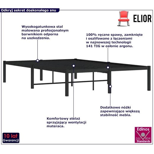 Czarne metalowe łóżko 120x200 cm - Dafines Elior One Size Edinos.pl