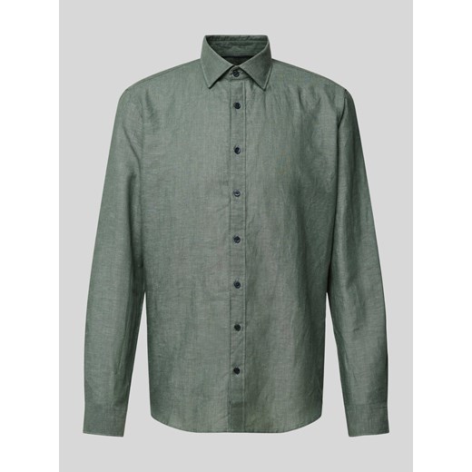 Koszula lniana o kroju slim fit z kołnierzykiem typu kent ze sklepu Peek&Cloppenburg  w kategorii Koszule męskie - zdjęcie 172412164