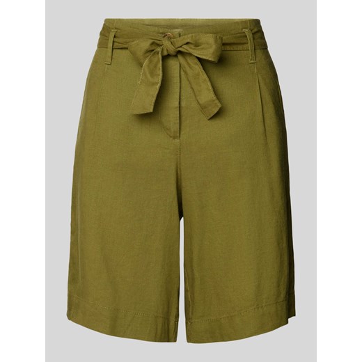 Bermudy lniane o kroju regular fit z wiązanym paskiem ze sklepu Peek&Cloppenburg  w kategorii Szorty - zdjęcie 172412250
