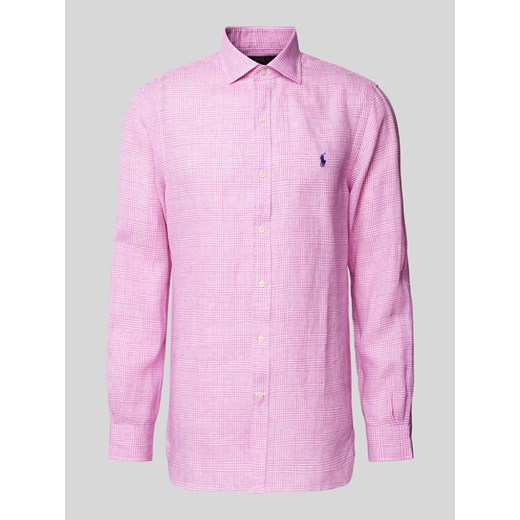 Koszula lniana o kroju slim fit ze wzorem w kratę glencheck ze sklepu Peek&Cloppenburg  w kategorii Koszule męskie - zdjęcie 172412252