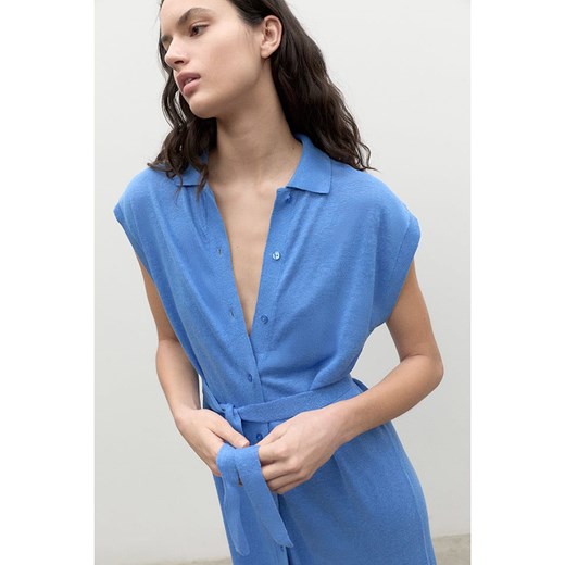 Sukienka niebieska Ecoalf z krótkim rękawem z dekoltem w serek 