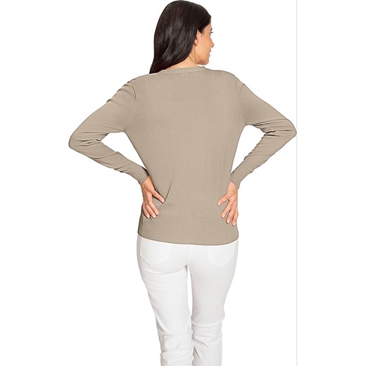 Sweter damski Heine beżowy na zimę w serek 