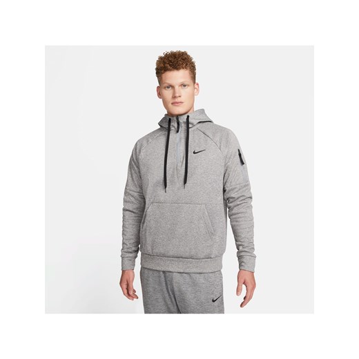 Męska bluza do fitnessu z kapturem i zamkiem 1/4 Nike Therma-FIT - Szary ze sklepu Nike poland w kategorii Bluzy męskie - zdjęcie 172418611