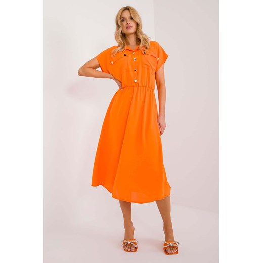 Midi sukienka na co dzień pomarańczowa ze sklepu 5.10.15 w kategorii Sukienki - zdjęcie 172420241