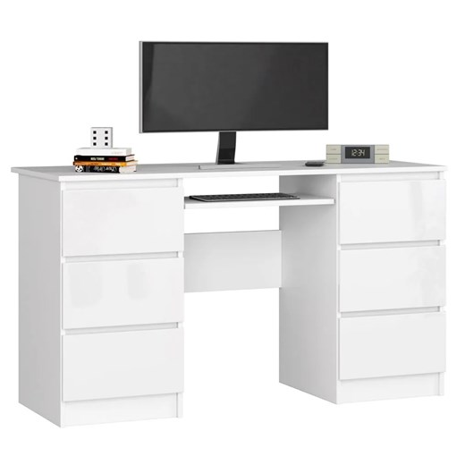 Białe biurko do pracowni i biura z szufladami połysk - Abetti 3X Elior One Size Edinos.pl