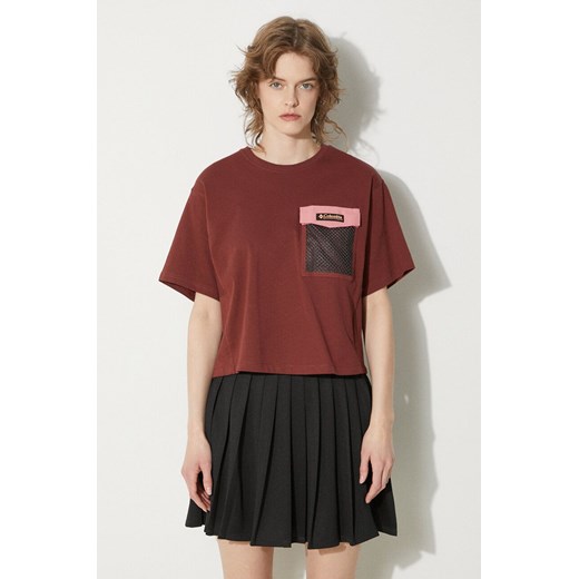 Columbia t-shirt bawełniany Painted Peak damski kolor bordowy 2074491 ze sklepu PRM w kategorii Bluzki damskie - zdjęcie 172423222