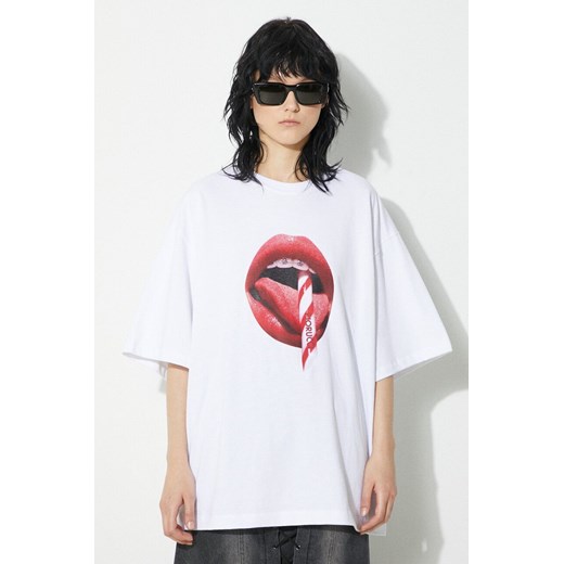 Fiorucci t-shirt bawełniany Mouth Print Boxy kolor biały z nadrukiem M01FPTSH103CJ01WH01 ze sklepu PRM w kategorii Bluzki damskie - zdjęcie 172423232