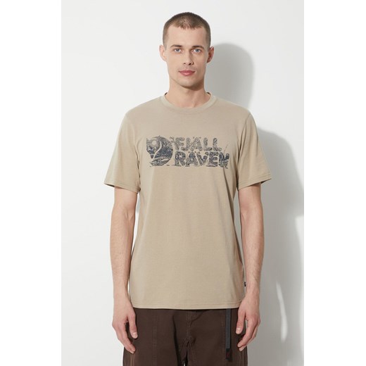Fjallraven t-shirt Lush Logo T-shirt męski kolor beżowy z nadrukiem F12600219 ze sklepu PRM w kategorii T-shirty męskie - zdjęcie 172423240