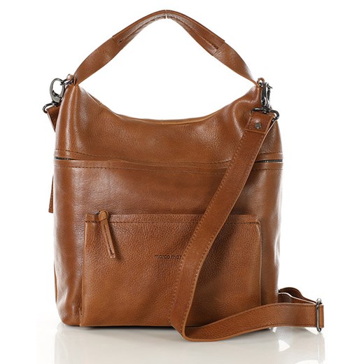 Ekskluzywna torebka skórzana premium z kieszonkami MARCO MAZZINI kamelowa ze sklepu Verostilo w kategorii Torby Shopper bag - zdjęcie 172424553