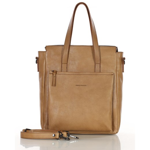 Luksusowa torebka shopperka aktówka skórzana MARCO MAZZINI beżowa ze sklepu Verostilo w kategorii Torby Shopper bag - zdjęcie 172424613
