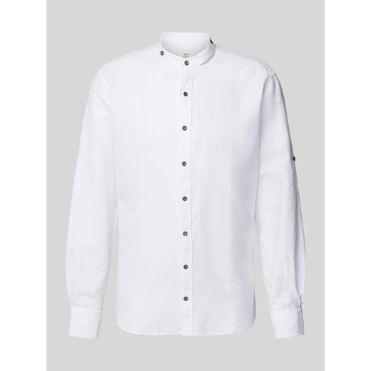 Koszula biznesowa o kroju regular fit z mieszanki lnu ze stójką ze sklepu Peek&Cloppenburg  w kategorii Koszule męskie - zdjęcie 172425574