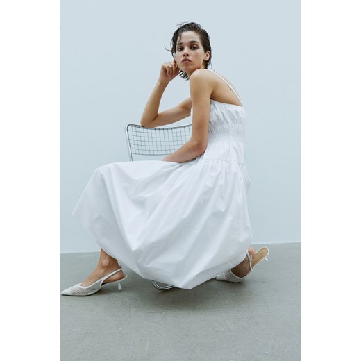 H & M - Bawełniana sukienka z elastycznym marszczeniem - Biały ze sklepu H&M w kategorii Sukienki - zdjęcie 172425882