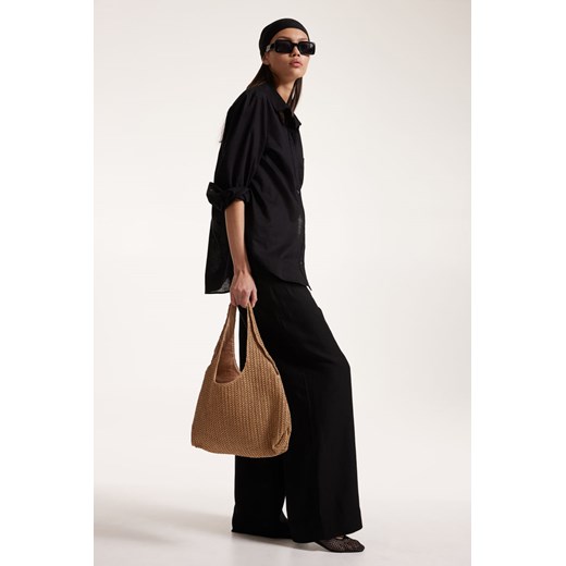 H & M - Spodnie z domieszką lnu - Czarny ze sklepu H&M w kategorii Spodnie damskie - zdjęcie 172426012