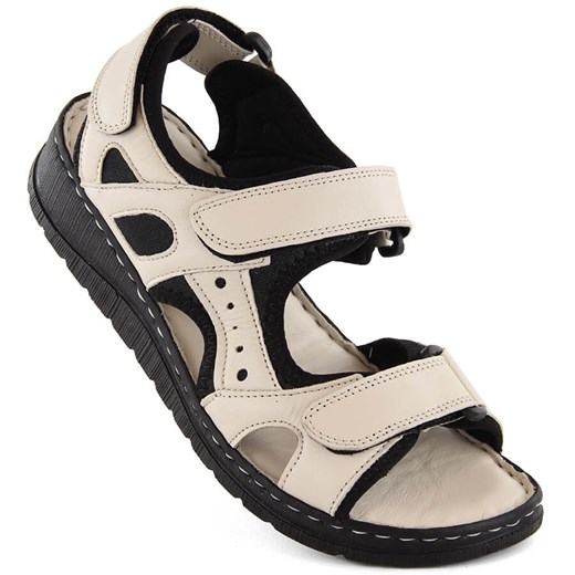 Skórzane sandały damskie komfortowe na rzepy beżowe Artiker 52C0294 beżowy ze sklepu ButyModne.pl w kategorii Sandały damskie - zdjęcie 172426050