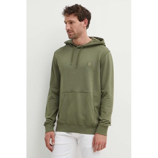 Boss Orange bluza bawełniana męska kolor zielony z kapturem gładka 50509314 ze sklepu ANSWEAR.com w kategorii Bluzy męskie - zdjęcie 172427224