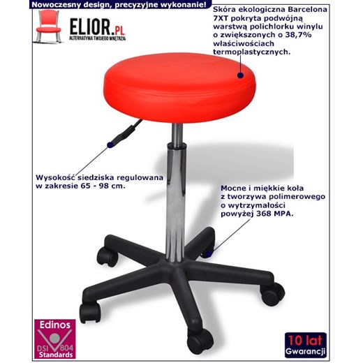 Czerwony okrągły tapicerowany taboret mobilny - Albin Elior One Size Edinos.pl