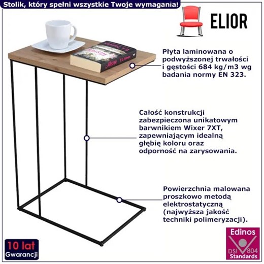 Minimalistyczny druciany stolik pomocniczy dąb artisan + czarny - Texti 5X Elior One Size Edinos.pl
