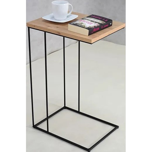 Minimalistyczny druciany stolik pomocniczy dąb artisan + czarny - Texti 5X Elior One Size Edinos.pl
