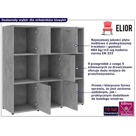 Klasyczny regał z półkami beton - Lorines 5X Elior One Size Edinos.pl