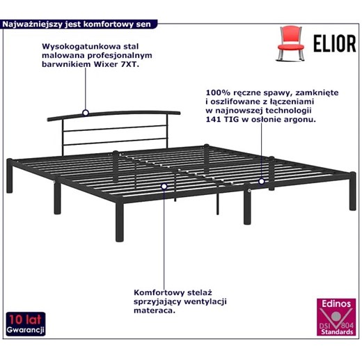Czarne metalowe łóżko małżeńskie 200x200 cm - Veko Elior One Size Edinos.pl