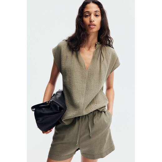 H & M - Bawełniana bluzka z falbankami - Zielony ze sklepu H&M w kategorii Bluzki damskie - zdjęcie 172428691