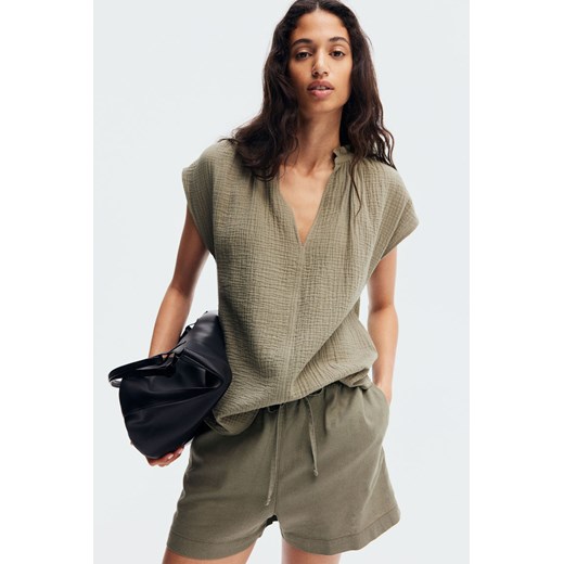 H & M - Bawełniana bluzka z falbankami - Zielony H & M XS H&M
