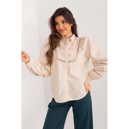 Koszula klasyczna z bufiastymi rękawami beżowa ze sklepu 5.10.15 w kategorii Koszule damskie - zdjęcie 172428864