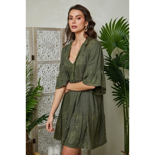 Lin Passion Lniana sukienka w kolorze khaki ze sklepu Limango Polska w kategorii Sukienki - zdjęcie 172429280