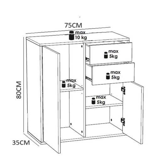 Biała komoda z 2 szufladami i drzwiczkami - Erta Elior One Size Edinos.pl