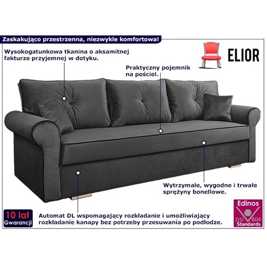 Grafitowa kanapa z pojemnikiem na pościel - Blosse 4X Elior One Size Edinos.pl