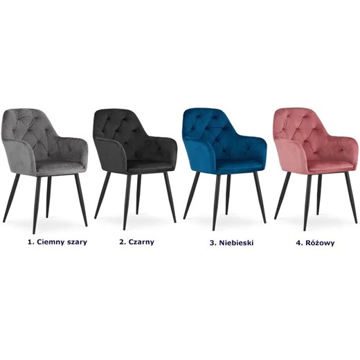 Czarne welurowe krzesło tapicerowane - Waris 3X Elior One Size Edinos.pl wyprzedaż