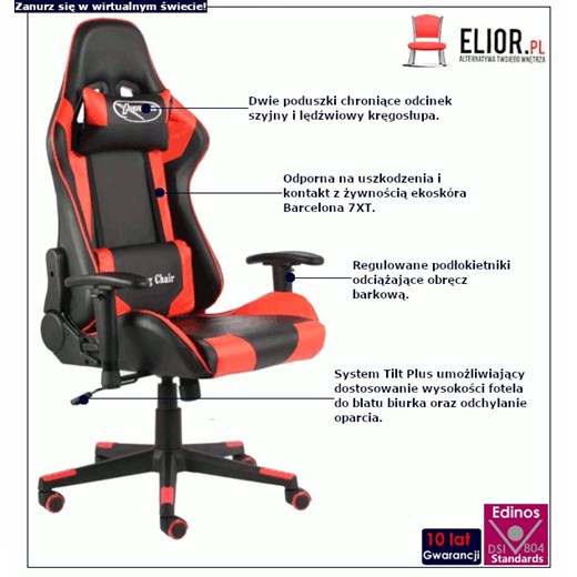 Czarno-czerwony fotel gamingowy - Grando Elior One Size Edinos.pl