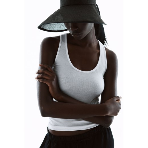 H & M - Prążkowany top bez rękawów - Biały ze sklepu H&M w kategorii Bluzki damskie - zdjęcie 172430490