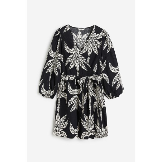 H & M - Kopertowa sukienka z domieszką lnu - Czarny ze sklepu H&M w kategorii Sukienki - zdjęcie 172430504