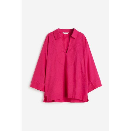 H & M - Tunikowa koszula z domieszką lnu - Różowy ze sklepu H&M w kategorii Koszule damskie - zdjęcie 172430593