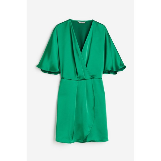 H & M - Satynowa sukienka kopertowa - Zielony H & M L H&M