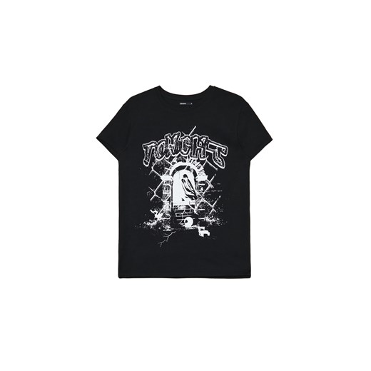 Cropp - Czarna koszulka oversize z nadrukiem - czarny ze sklepu Cropp w kategorii Bluzki damskie - zdjęcie 172431780