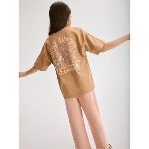 Reserved - T-shirt z nadrukiem - brązowy ze sklepu Reserved w kategorii Bluzki dziewczęce - zdjęcie 172432090