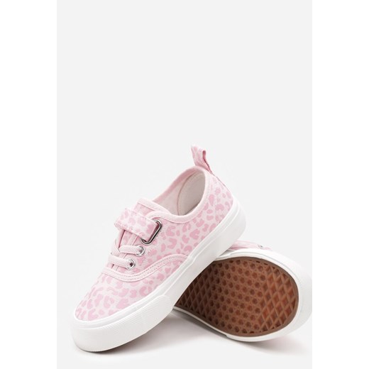 Różowo-Białe Tenisówki przed Kostkę z Rzepem i Wiązaniem Marimona 31 okazja born2be.pl