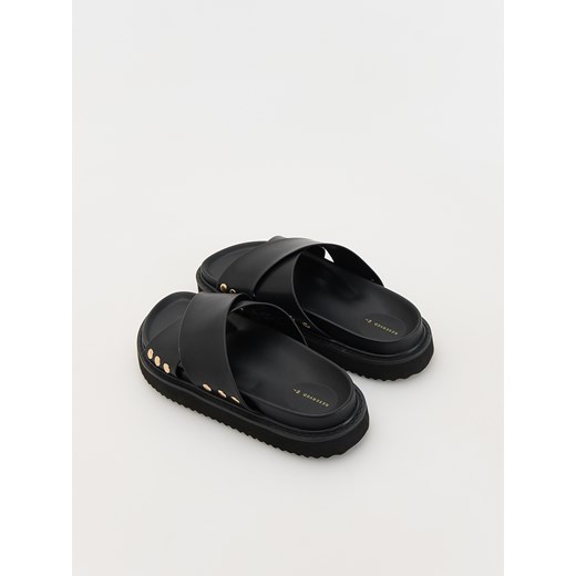 Reserved - Skórzane klapki na platformie - czarny Reserved 37 Reserved