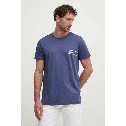 BOSS t-shirt bawełniany męski kolor granatowy z nadrukiem 50517715 ze sklepu ANSWEAR.com w kategorii T-shirty męskie - zdjęcie 172438504