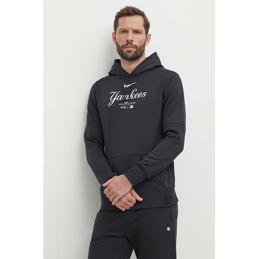 Nike bluza New York Yankees męska kolor czarny z kapturem z nadrukiem ze sklepu ANSWEAR.com w kategorii Bluzy męskie - zdjęcie 172438662