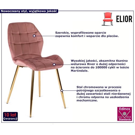 Różowe krzesło welurowe na złotych nogach - Edro 4X Elior One Size Edinos.pl